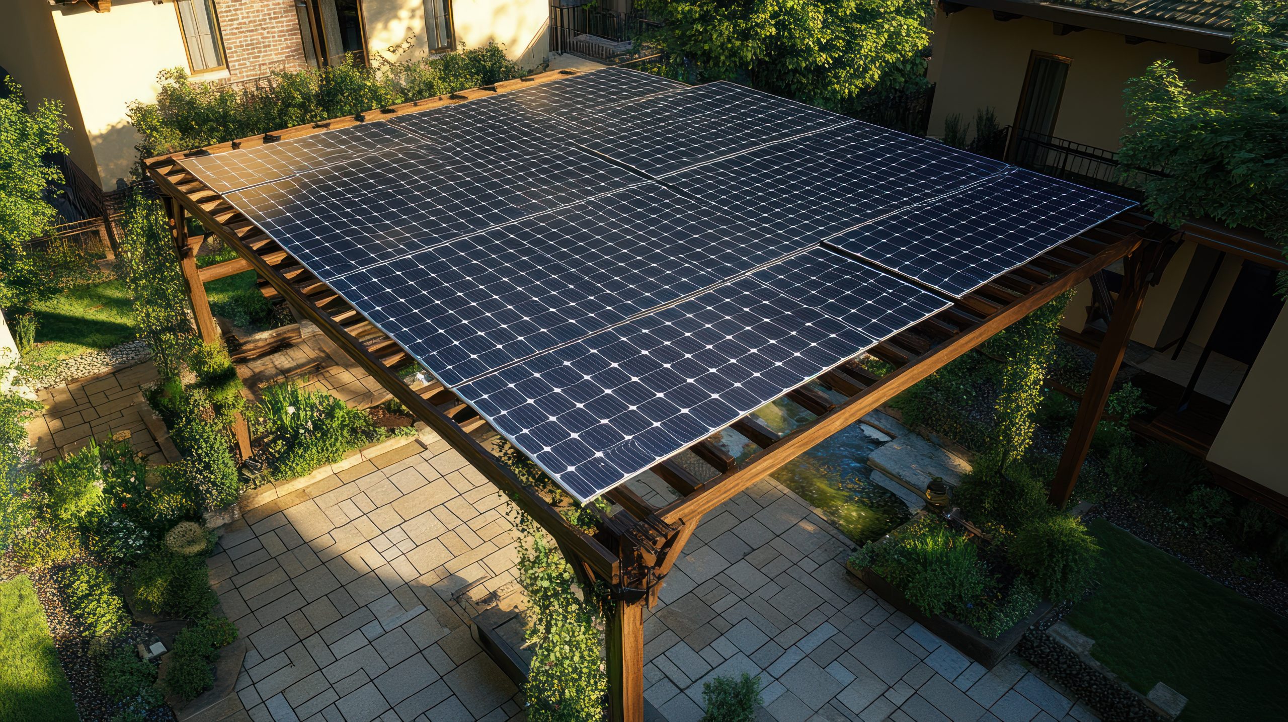 Solar Panels On A Wooden Pergola