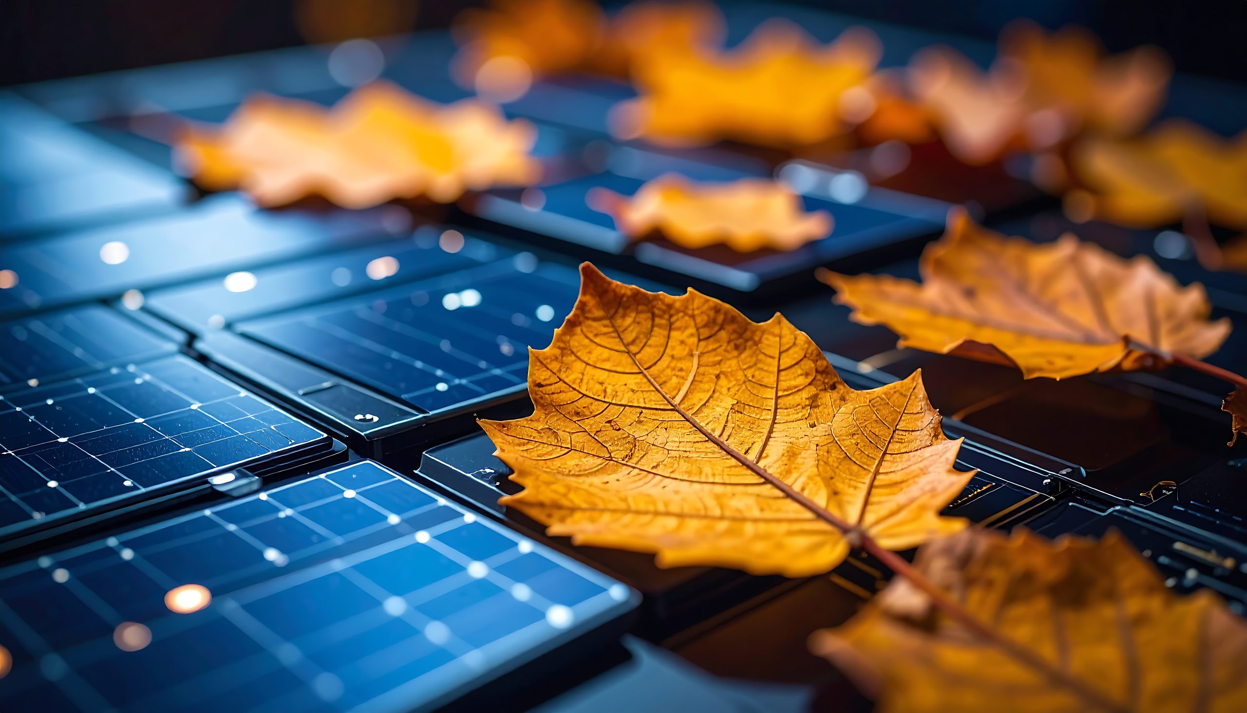 Autumn Leaves On Solar Panels.